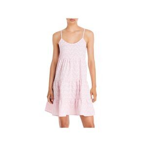 AVA & ESME Womens Pink Tiered Spaghetti Strap Short Fit + Flare Dress L